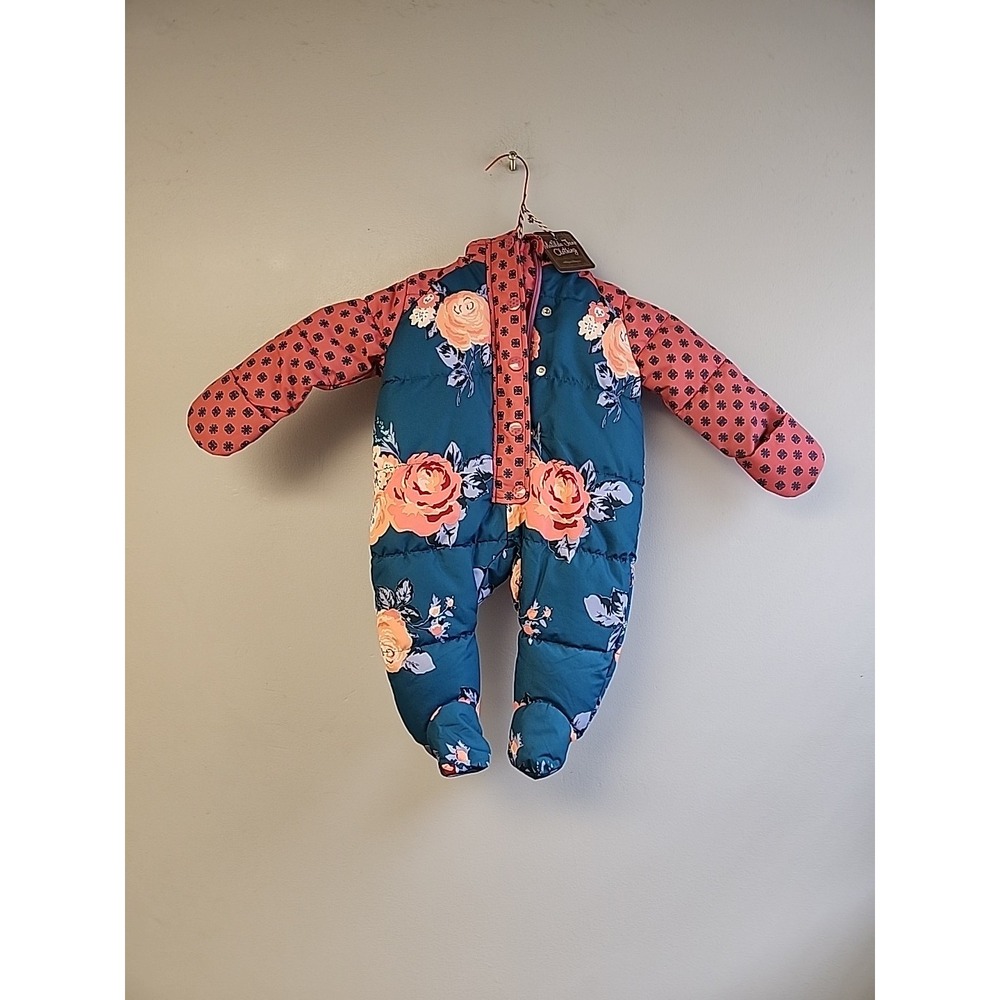 Matilda Jane ROSY CHEEKS Snowsuit Baby 0-3 Mos Floral Puffer Fur Removeable Hood